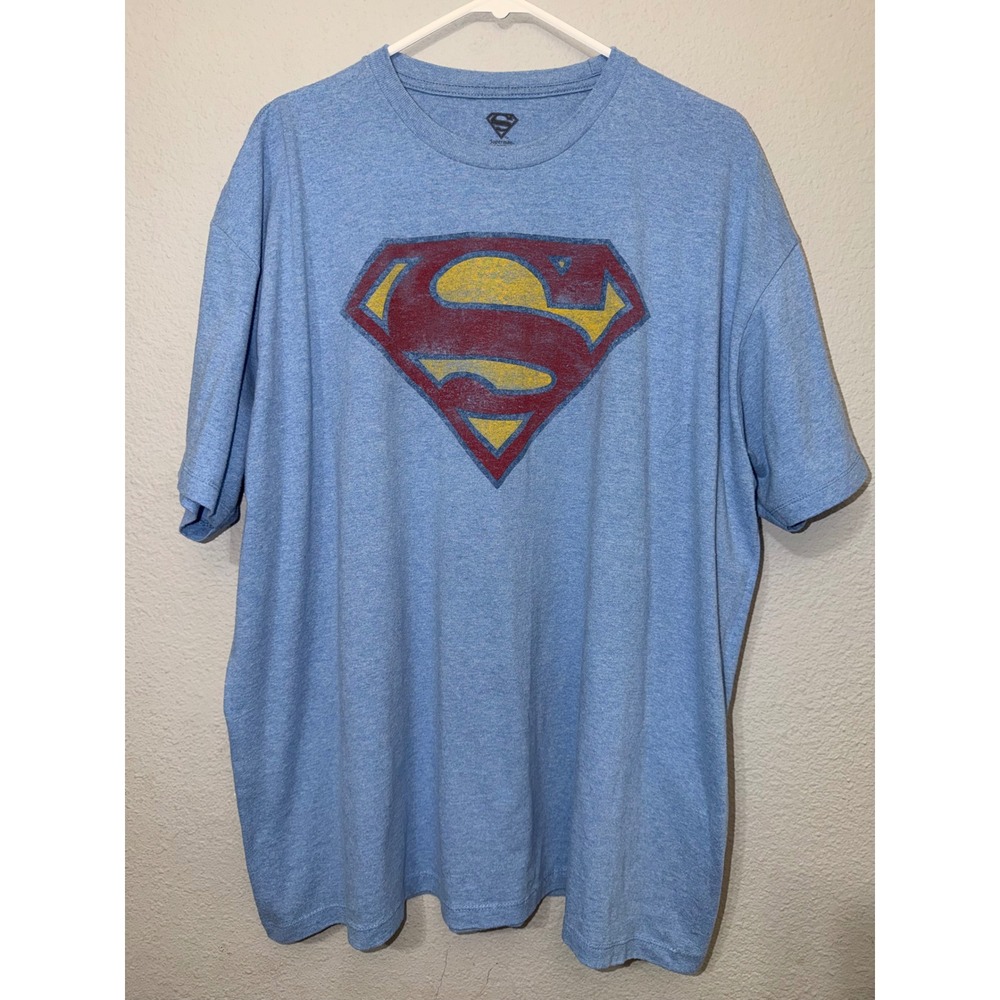 Superman DC Comics Graphic T-Shirt Mens XXL Heather Blue Distressed Logo Tee